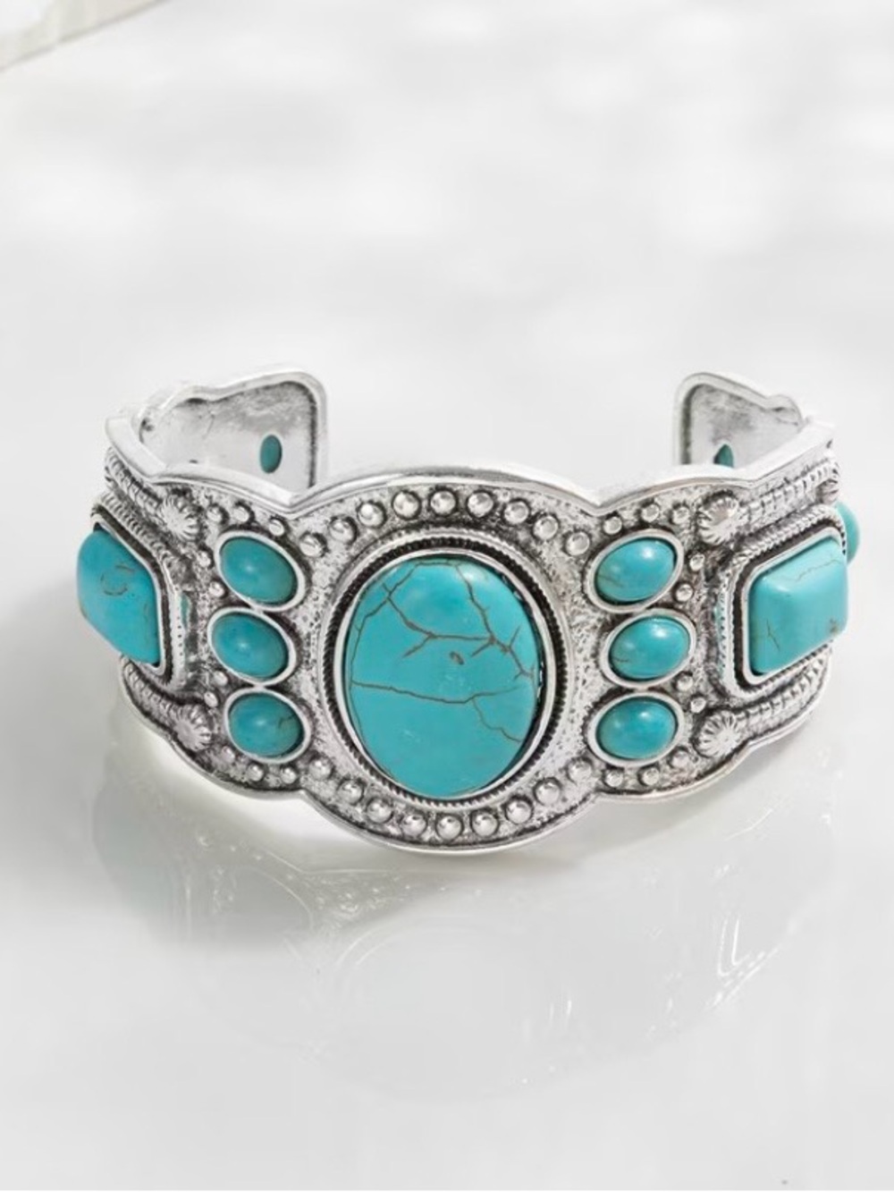 NEW! Turquoise Stone Silver-Tone Cuff Bracelet. Vintage Style Bracelet A0-6